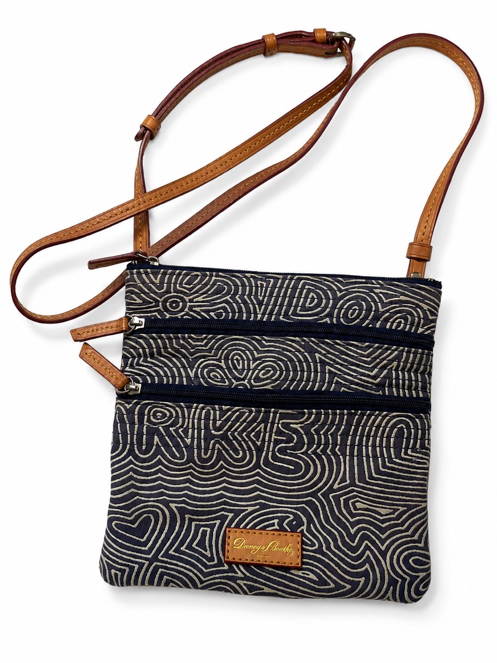 Dooney & Bourke Y2K Logo Print Canvas Crossbody Bag 3 Zip Blue‎